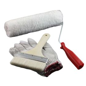 8 inch Latex Paint Roller Brush Wall Painting Brush Tool with 5 inch Flat Brush and 1 Pair Gloves