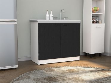 Napoles Utility Sink With Cabinet, Double Door, One Shelf -White / Black