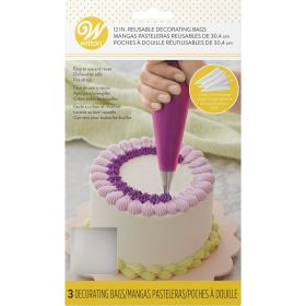 Wilton 12-inch Reusable Piping Bags for Cake Decorating, 3-Count, Durable Silicone