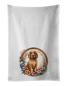 Cocker Spaniel and Flowers Kitchen Towel Set of 2 White Dish Towels Decorative Bathroom Hand towel for Hand, Face, Hair, Yoga, Tea, Dishcloth