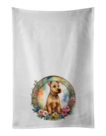 Lakeland Terrier and Flowers Kitchen Towel Set of 2 White Dish Towels Decorative Bathroom Hand towel for Hand, Face, Hair, Yoga, Tea, Dishcloth