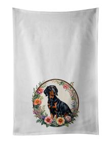 Gordon Setter and Flowers Kitchen Towel Set of 2 White Dish Towels Decorative Bathroom Hand towel for Hand, Face, Hair, Yoga, Tea, Dishcloth, 19 X 28"