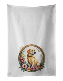 Yellow Labrador Retriever and Flowers Kitchen Towel Set of 2 White Dish Towels Decorative Bathroom Hand towel for Hand, Face, Hair, Yoga, Tea