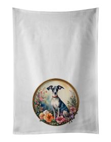 Italian Greyhound and Flowers Kitchen Towel Set of 2 White Dish Towels Decorative Bathroom Hand towel for Hand, Face, Hair, Yoga, Tea, Dishcloth