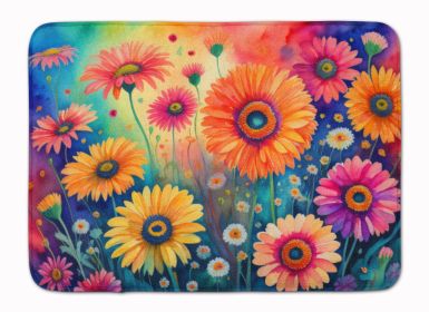 Gerbera Daisies in Color Memory Foam Kitchen Mat Machine Washable Anti-Fatigue Mat Cushion Comfort Bath Mat or Kitchen Rug