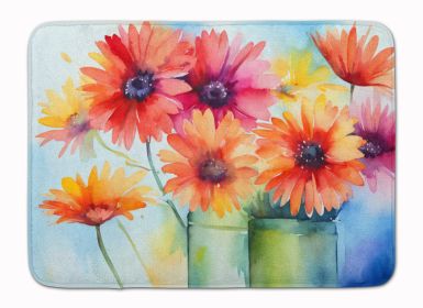 Gerbera Daisies in Watercolor Memory Foam Kitchen Mat Machine Washable Anti-Fatigue Mat Cushion Comfort Bath Mat or Kitchen Rug