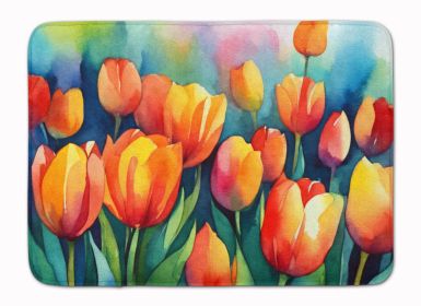 Tulips in Watercolor Memory Foam Kitchen Mat Machine Washable Anti-Fatigue Mat Cushion Comfort Bath Mat or Kitchen Rug