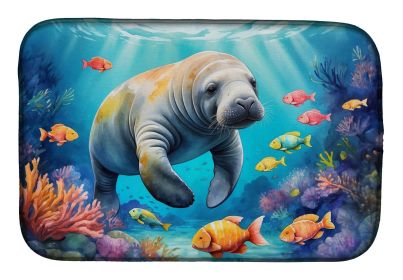 Summer Manatee Dish Drying Mat Absorbent Dish Drying Mat Pad for Kitchen Counter Dish Drainer Mat for Countertop, 14 x 21", Multicolor