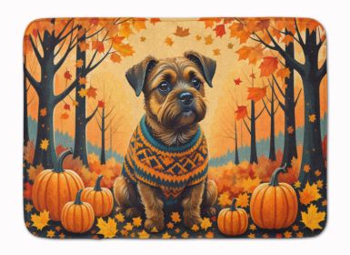 Border Terrier Fall Memory Foam Kitchen Mat Machine Washable Anti-Fatigue Mat Cushion Comfort Bath Mat or Kitchen Rug