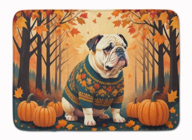 White English Bulldog Fall Memory Foam Kitchen Mat Machine Washable Anti-Fatigue Mat Cushion Comfort Bath Mat or Kitchen Rug