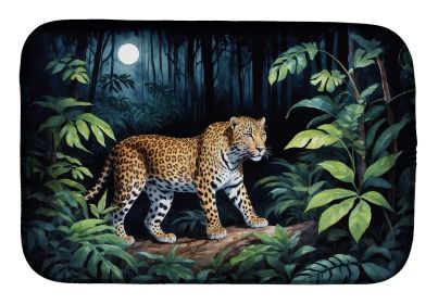 Leopard Nighttime in the Jungle Dish Drying Mat Absorbent Dish Drying Mat Pad for Kitchen Counter Dish Drainer Mat for Countertop, 14 x 21"