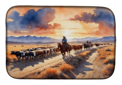 Cattle Drive at Sunset Dish Drying Mat Absorbent Dish Drying Mat Pad for Kitchen Counter Dish Drainer Mat for Countertop, 14 x 21", Multicolor