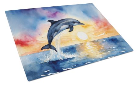 Dolphin Leaping at Sunrise Glass Cutting Board Decorative Tempered Glass Kitchen Cutting and Serving Board Large Size Chopping Board