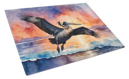 Pelican Fiery Sunset Glass Cutting Board Decorative Tempered Glass Kitchen Cutting and Serving Board Large Size Chopping Board