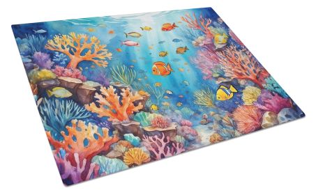 Coral and Fish Glass Cutting Board Decorative Tempered Glass Kitchen Cutting and Serving Board Large Size Chopping Board