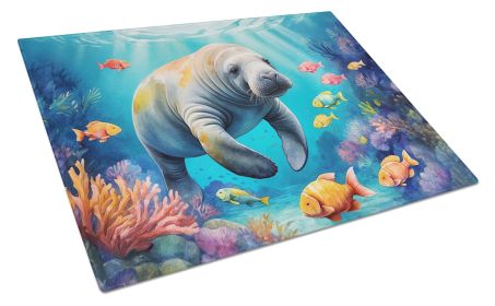 Summer Manatee Glass Cutting Board Decorative Tempered Glass Kitchen Cutting and Serving Board Large Size Chopping Board