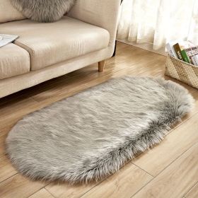 1pc Super Soft Area Rug, Plush Fluffy Faux Sheepskin Oval Floor Mat For Living Room Bedroom, Machine Washable Bedside Rugs (Color: Grey, size: 23.62*35.43inch)