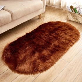 1pc Super Soft Area Rug, Plush Fluffy Faux Sheepskin Oval Floor Mat For Living Room Bedroom, Machine Washable Bedside Rugs (Color: Coffee, size: 31.5*47.24inch)