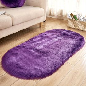 1pc Super Soft Area Rug, Plush Fluffy Faux Sheepskin Oval Floor Mat For Living Room Bedroom, Machine Washable Bedside Rugs (Color: Purple, size: 19.69*31.5inch)