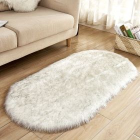 1pc Super Soft Area Rug, Plush Fluffy Faux Sheepskin Oval Floor Mat For Living Room Bedroom, Machine Washable Bedside Rugs (Color: White Gray Tip, size: 19.69*31.5inch)