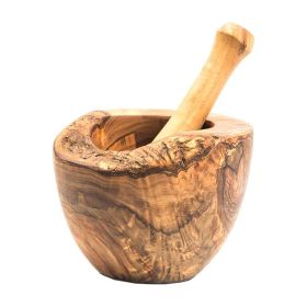 Olive Wood Rustic Mortar and Pestle (size: Large. 6in diameter)