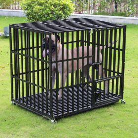 37' 42' 46' Heavy Duty Dog Cage Metal Pet Dog Crate 3 Doors Locks Design Kennel Playpen with 4 Lockable Wheels Removable Tray (Color: Black, size: XXL)