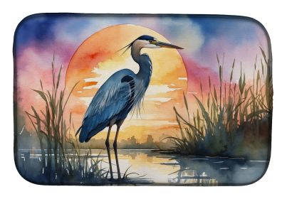 Blue Heron Setting Sun Dish Drying Mat Absorbent Dish Drying Mat Pad for Kitchen Counter Dish Drainer Mat for Countertop, 14 x 21", Multicolor (default: default)