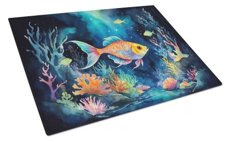 Bioluminescent Fish Glass Cutting Board Decorative Tempered Glass Kitchen Cutting and Serving Board Large Size Chopping Board (default: default)