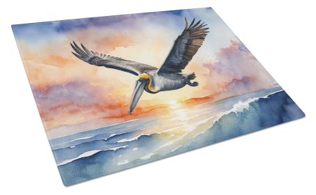 Pelican Fyling at Sunrise Glass Cutting Board Decorative Tempered Glass Kitchen Cutting and Serving Board Large Size Chopping Board (default: default)